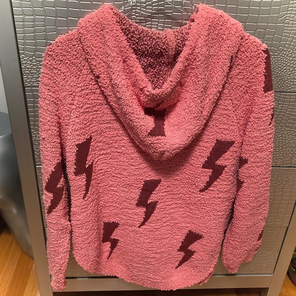 NWT⚡️Cozy Pullover Hoodie Medium Pink Long Sleeve Lightning Bolt Teddy Fuzzy - Picture 9 of 16